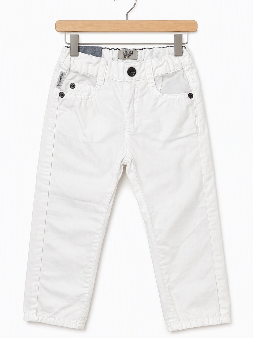 Armani Baby Luxury White Straight Leg Denim Jeans Metal Eagle Patch 24M / 2T